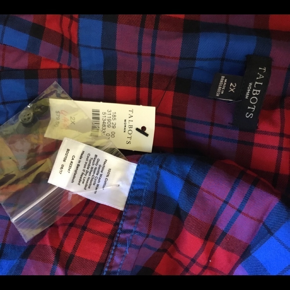 TALBOTS 2X Soft Button Down 100% Cotton pleated Shirt NWT - Picture 10 of 10